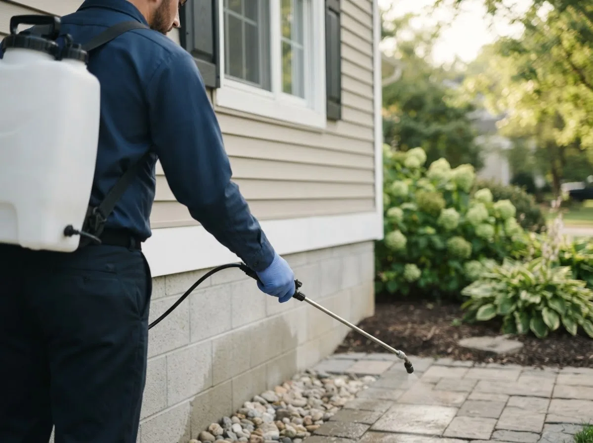 Pest control technician inspecting a home in Huffman, TX